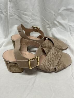 Marroqui Sanchez Women's Beige Textured Leather Jute Heel Ankle Strap Sandal 8